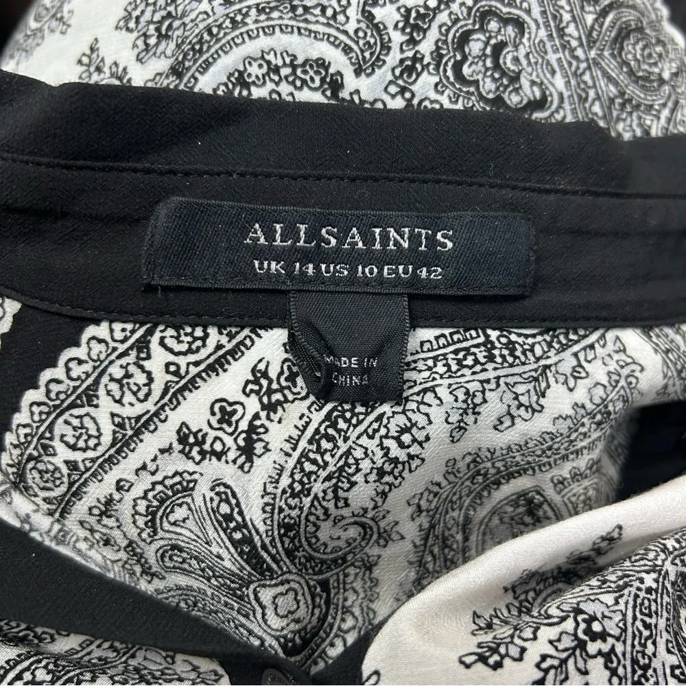 AllSaints Black and White Paisley Midi Shirt Dress - Picture 11 of 14